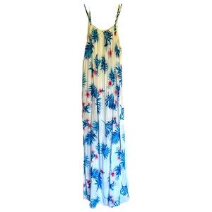 Favlux | Floral Print White & Blue lined maxi dress with side slits Size M